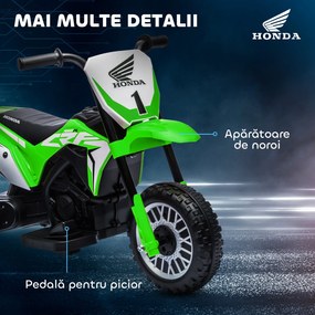 HOMCOM Motocicletă Electrică pentru Copii 6V Honda CRF450RL Licențiată Verde 3 Roți 18-36 Luni | Aosom Romania