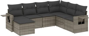 vidaXL Set canapele de grădină, 7 piese, cu perne, gri, poliratan