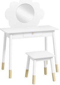 AIYAPLAY Set de Machiaj pentru Fetițe 3-6 Ani cu Scaun de Machiaj și Sertar pentru Depozitare, 70x34x95 cm, Alb | Aosom Romania