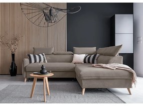 Colțar maro deschis extensibil cu tapițerie din catifea (cu colț pe partea dreaptă) Sweet Harmony – Miuform