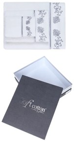 Set cadou prosoape și prosoape de corp DIARA, 3 buc Alb – Broderie gri