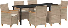 vidaXL Set de masă pentru grădină 7 pcs Bej poliratan