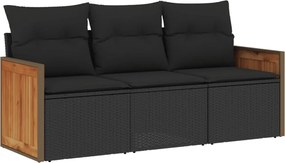 vidaXL Set mobilier de grădină cu perne, 3 piese, negru, poliratan