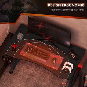 HOMCOM Masă Gaming Avansată cu Management al Cablurilor, Suport pentru Pahare și Cârlig pentru Căști, Design Ergonomic, Negru | Aosom Romania
