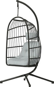 Outsunny Scaun suspendat tip ou cu suport Coș Pliabil Pernă Tetieră Înălțime Reglabilă și Frânghie Capacitate 120 kg Gri deschis | Aosom Romania