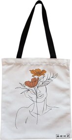 Sacosa de Panza pentru Cumparaturi, Geanta Tote, Flower Lady 2, Cu fermoar, 38x34.5 cm, Alba, BEKZ®