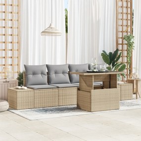 vidaXL Set de canapea pentru grădină cu 5 piese - Rattan poliester bej