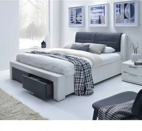 Pat tapitat piele ecologica Cassandra 140x200, alb/negru, piele ecolog