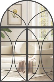 HOMCOM Oglindă de perete arcuită 80 x 120 cm, set de 3 bucăți, oglindă tip vitraliu în formă de fereastră, sticlă securizată și metal, negru | Aosom Romania