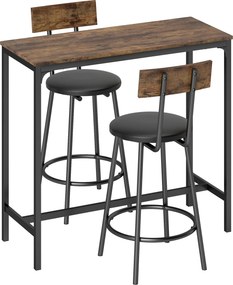 HOMCOM Set Masă de Bar cu 2 Scaune Înalte, Spătar, Suport pentru Picioare, MDF, Metal, 100x40x90,5 cm, Maro Rustic | Aosom Romania