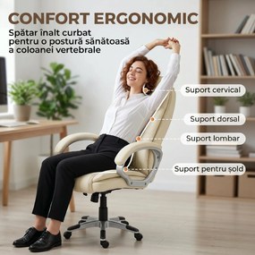 HOMCOM Scaun de Birou Rotativ din PU, Funcție Balansare, Spătar Înalt, Înălțime Reglabilă, Capacitate 120kg, Negru | Aosom Romania