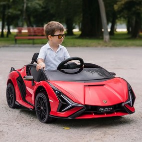 Masina electrica HOMCOM pentru copii 12V Lamborghini, telecomanda, viteza 3-8 km/h, 108x62x40cm, Rosie | Aosom Romania