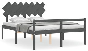 3195528 vidaXL Cadru de pat senior cu tăblie, 140x190 cm, gri, lemn masiv