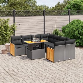 3273883 vidaXL Set mobilier de grădină cu perne, 9 piese, negru, poliratan