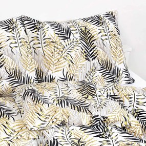 Goldea lenjerie de pat creponată deluxe - frunze de palmier galbene și negre 200 x 240 și 2buc 50 x 70 cm