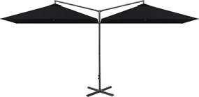 vidaXL Umbrelă de soare dublă, stâlp din oțel, negru, 600x300 cm