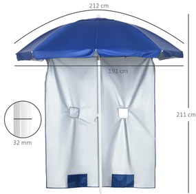 Outsunny Umbrelă de Plajă cu Acoperiș Înclinabil la 45°, Ferestre și 2 Buzunare, Ø191x211 cm, Albastru | Aosom Romania