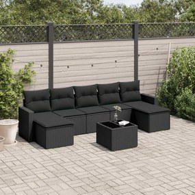 vidaXL Set mobilier de grădină cu perne, 8 piese, negru, poliratan
