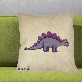 Perna Personalizata Stegozaur Mov, 40x40 cm, Crem, Husa Detasabila, Perna Inclusa, BEKZ®
