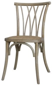 Scaun dining bej din lemn de cauciuc, rattan si rachita, cu aspect vintage, French