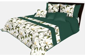 Cuvertură de pat în verde smarald cu flori de magnolie Lățime: 220 cm | Lungime: 240 cm
