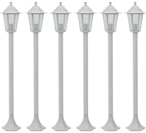 Stalp iluminare gradina, 6 buc., alb, 110 cm, aluminiu, E27 6, Alb, 1