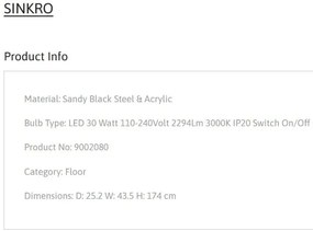 Lampa de podea LED design modern SINKRO, negru