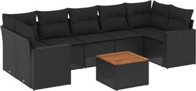 vidaXL Set mobilier de grădină cu perne, 8 piese, negru, poliratan