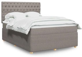 vidaXL Pat box spring cu saltea, gri taupe, 140x200 cm, textil