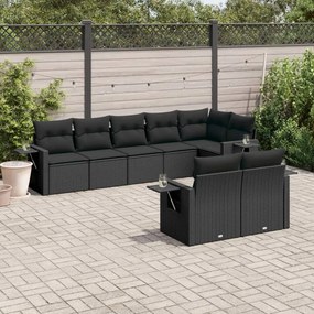 3220414 vidaXL Set mobilier de grădină cu perne, 8 piese, negru, poliratan