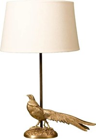 Lampă de masă din bumbac bej, cu structură din alamă aurie în formă de fazan, finisaj vintage, 48×30 cm, „Pheasant"