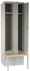 Dulap metalic cu bancheta, 60 x 85 x 185 cm, plinta, inchidere cilindrica, gri - RAL 7035