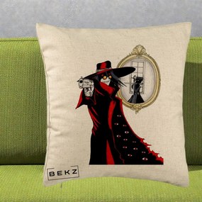 Perna Personalizata Hellsing Alucard cu Pistoale, 40x40 cm, Bej, Husa Detasabila, Perna Inclusa, BEKZ®