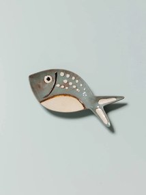 Platou servire bleu, din ceramica, forma de peste, Bubble