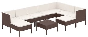 3094435 vidaXL Set mobilier de grădină cu perne, 10 piese, maro, poliratan