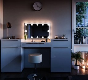 Masuta machiaj cu Oglinda LED si 3 Sertare pentru Cosmetice, Alb, masuta cosmetica, vanity - SEA254