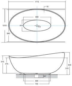 Cada baie freestanding Besco Siya, 172x100 cm, negru alb mat Negru mat