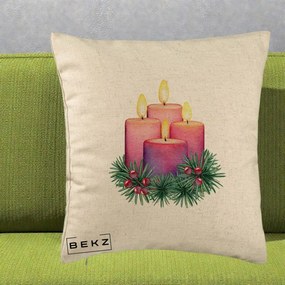 Perna Decorativa Lumanari Advent Roz-Violet, 40x40 cm, Bej, Husa Detasabila, Perna Inclusa, BEKZ®