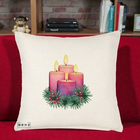 Perna Decorativa Lumanari Advent Roz-Violet, 40x40 cm, Crem Reliefat, Husa Detasabila, Perna Inclusa, BEKZ®