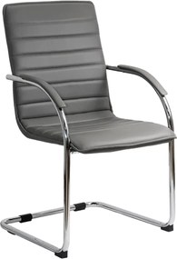 Scaun vizitator ELEGANCE, cadru cromat, piele ecologica, Gri