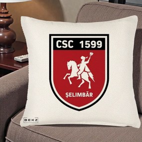 Perna Personalizata CSC 1599 Selimbar Fotbal, 40x40 cm, Crem Reliefat, Husa Detasabila, Perna Inclusa, BEKZ®