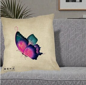 Perna Decorativa Fluture Neon, 40x40 cm, Crem, Husa Detasabila, Perna Inclusa, BEKZ®