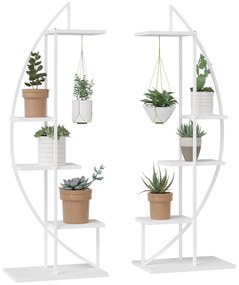 Outsunny Jardiniera din Metal cu 5 Etajere, Suport de flori pentru Interior si Exterior, 53x33x154cm, Alb | Aosom Ro