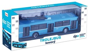 Troleibus metalic, 16 cm, albastru - cu tragere