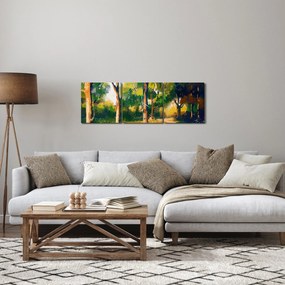 Tablou - Pădure de vară însorită, pictură (cu ceas) (90x30 cm)