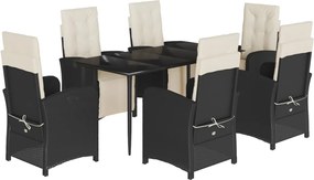 vidaXL Set mobilier de grădină cu perne, 7 piese, negru, poliratan