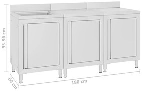 Dulap comercial pentru chiuveta 180x60x96 cm, otel inoxidabil 1, 180 x 60 x 96 cm (chiuveta + masa de lucru + scurgator)