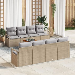 vidaXL Set de canapea pentru grădină, 9 piese, cu perne, bej, rattan sintetic, acacia