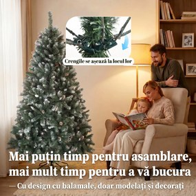 HOMCOM Brad de Crăciun Înzăpezit Înalt 180 cm cu 910 Ramuri, Brad Artificial de Interior cu Conuri Decorative, Bază Metalică Pliabilă, Verde | Aosom Romania