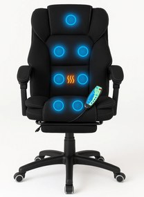 Scaun directorial, Masaj si Incalzire in 7 puncte, spatar rabatabil, suport pentru picioare, material textil premium, Negru